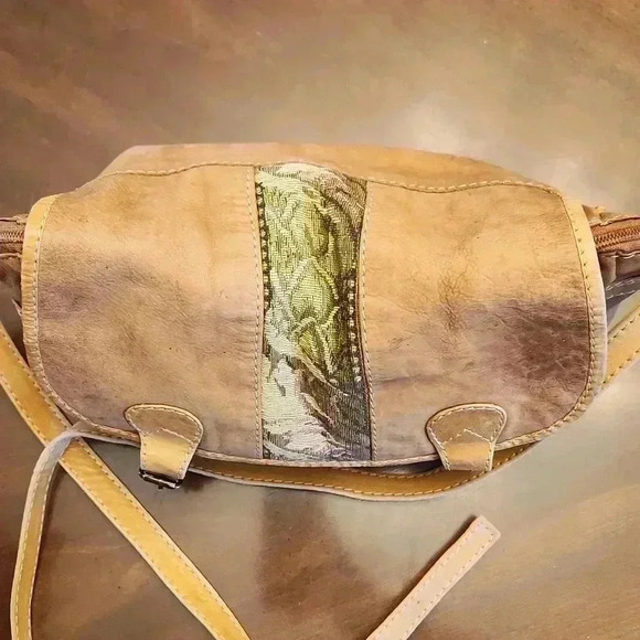 Leather and tapestry crossbody bag - Picture 3 of 6